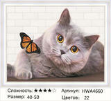 Алмазная мозаика 40x50 Кошечка играет с бабочкой