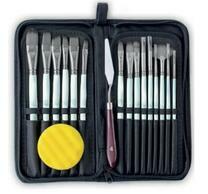 Без бренда «Коробка 50 шт.: Набор кистей для рисования в чехле, премиум набор (15 нейлоновых кистей, 1 мастихин) белые» в Новороссийске