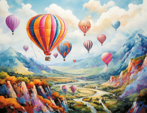 Полет разноцветных воздушных шаров