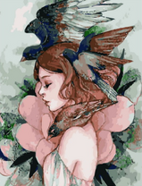 Без бренда «Девушка с большим цветком и птицы» в Новороссийске в интернет-магазине  Без бренда «Девушка с большим цветком и птицы» в Новороссийске