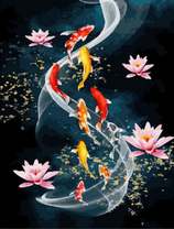 Карпы кои среди розовых лотосов