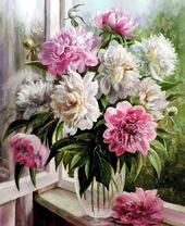 Без бренда «Пионы в прозрачной вазе у окна» в Новороссийске